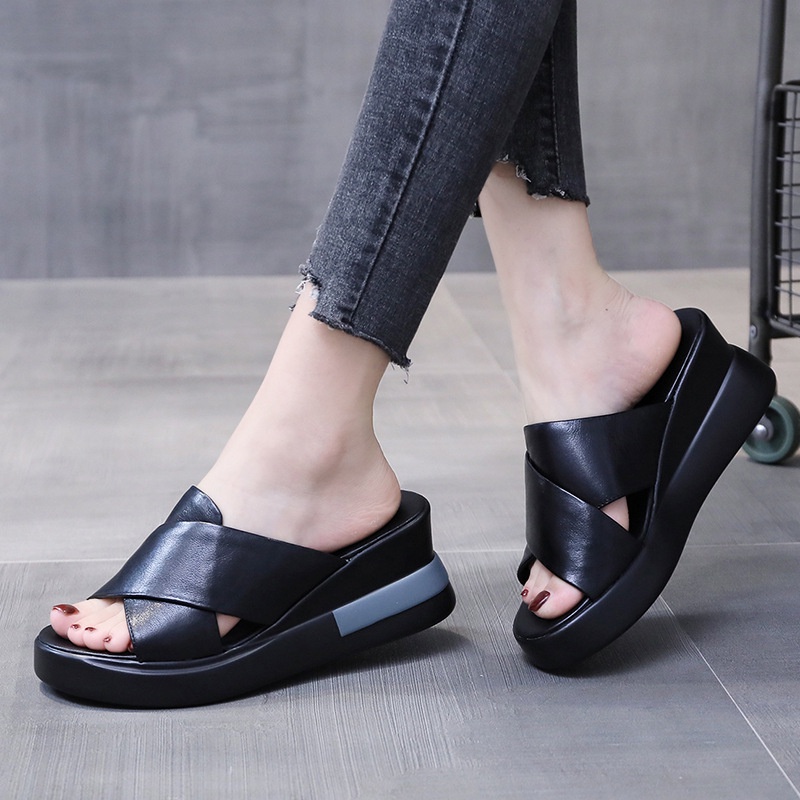 AGI10888 sepatu sandal wanita wedges tinggi model X sendal korea model kali murah terbaru cod jakarta