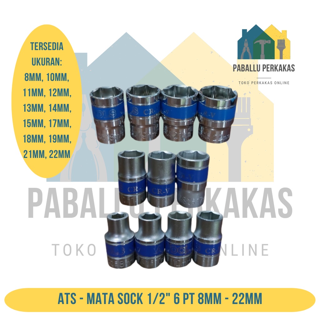 ATS Mata Sock 1/2" 6 PT 8mm - 22mm / Mata Kunci Sok / Mata Sok / Varian Kunci Sok