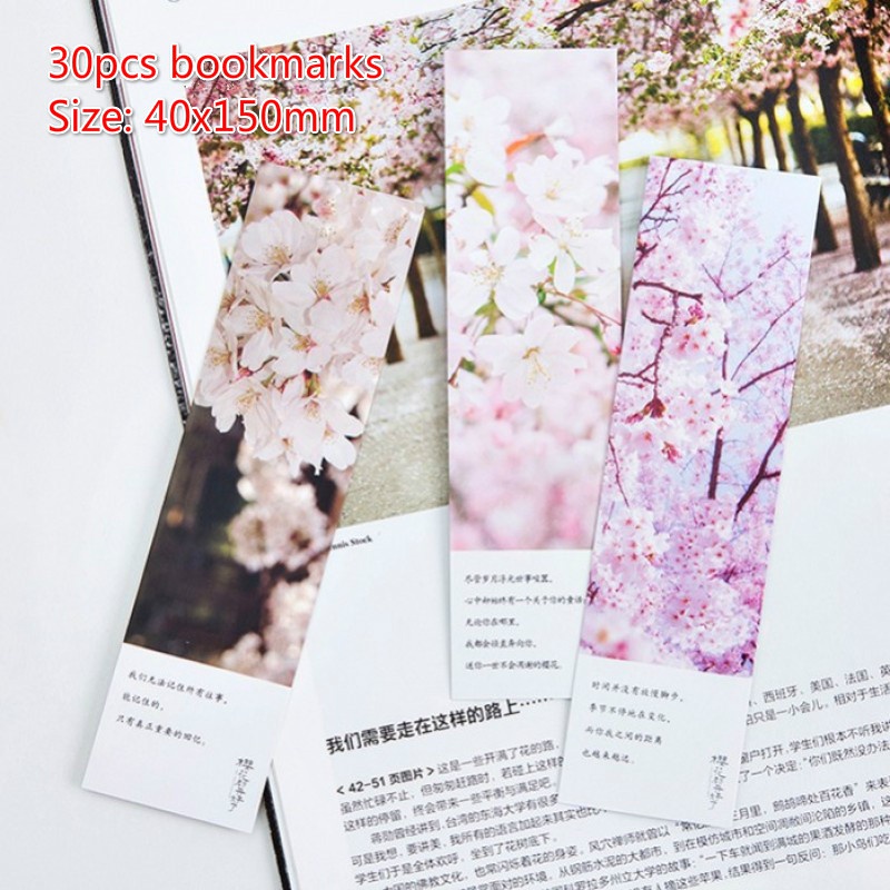 30pcs/pack Flower Sakura Pattern Bookmark Gift for Students Office School Stationery