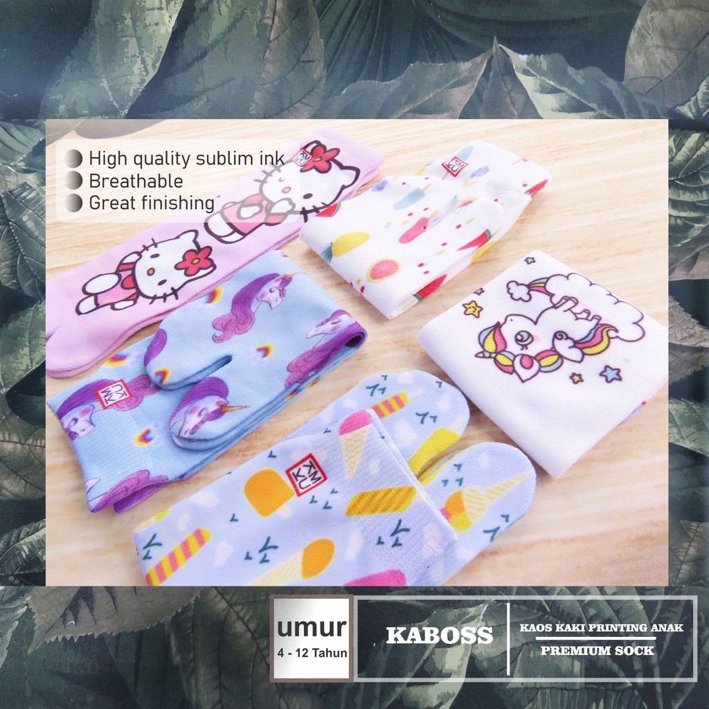 Kaboss Kaos Kaki Jempol Anak Printing Karakter Panda, Uniqorn, Nylon Premium 4