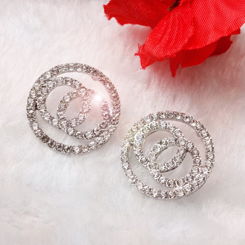 Anting Stud 925 Silver Needle Model Cincin Ganda Aksen Berlian Untuk Aksesoris