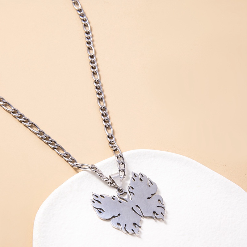 Kalung Rantai Desain Butterfly Moon Bahan Stainless Steel Warna Silver Untuk Pria Dan Wanita