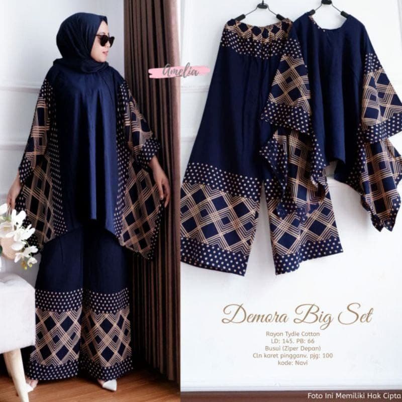 Demora Big Set Jumbo - One Set Jumbo Katun Rayon Batik Premium Busui Setelan Wanita Waka Waka Set Celana Panjang Bigsize LD 140 cm