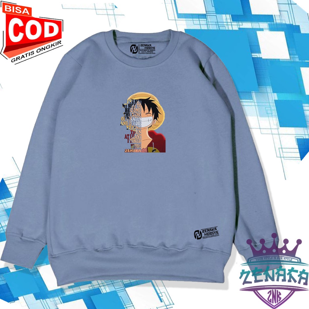 Crewneck pria distro aesthetic tebal Jaket crewneck pria anime one piece Sweater crewneck pria distro original tebal Suiter crewneck murah Crewneck wanita terbaru 2022 Switerr cowok terbaru 2022 ori Zenaka