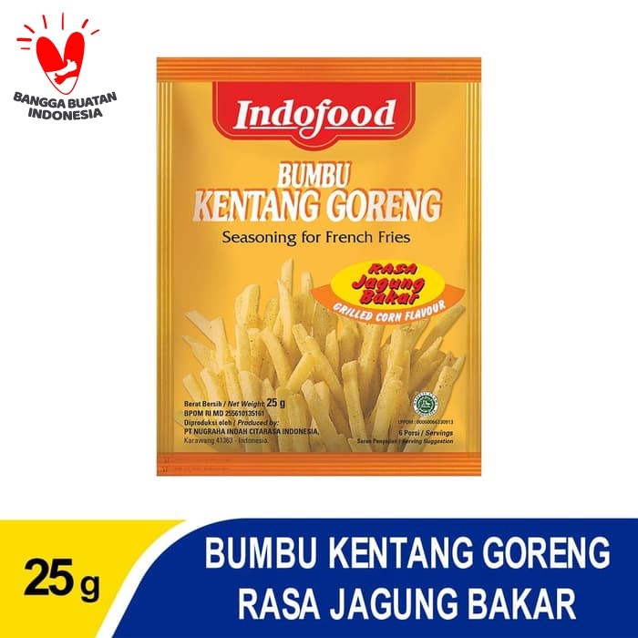 

Bumbu Indofood Kentang Goreng Rasa Jagung Bakar 25 GR (10 PCS)