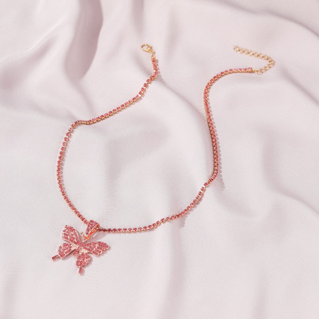 Hu Hu Hu Hu Hu Alat Bantu Pasang Kacamata♡ Butterfly Kalung Choker Liontin Kupu-Kupu Aksen Berlian Imitasi Untuk Wanita