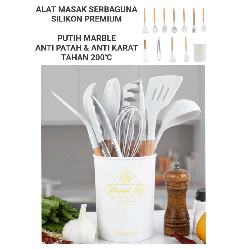 KA 01 Spatula Masak Full Set 12in1 warna Marble White High Quality Tahan PANAS