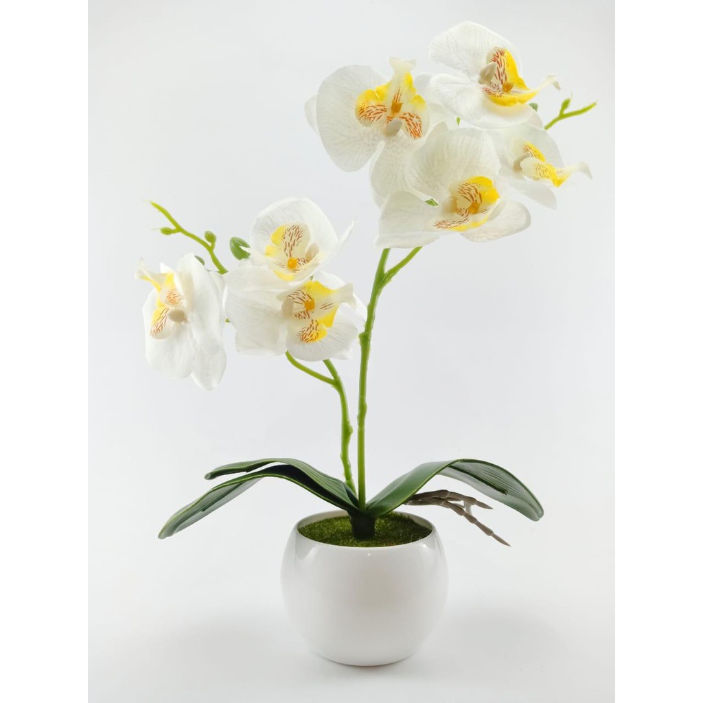 COD BUNGA PLASTIK BUNGA PAJANGAN IMITASI BUNGA ARTIFISIAL BUNGA ANGGREK LATEX TANAMAN HIAS BP8840 B-PUTIH