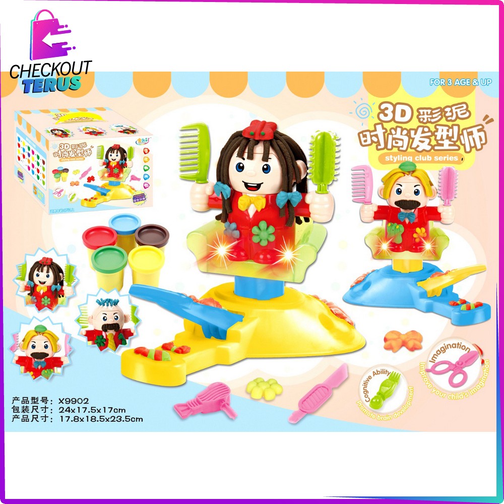 CT M154 Mainan Anak Pangkas Rambut Barbershop Styling Club Mainan Potong Rambut Pretend Play Salon Anak
