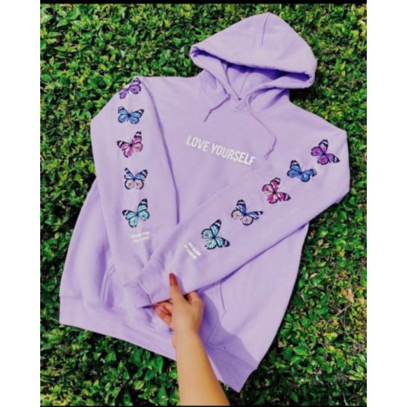 SWEATER LILAC LOVE YOURSELF KUPU KUPU / sweater lilac kupukupu / sweater ungu / sweater Wanita / Swe