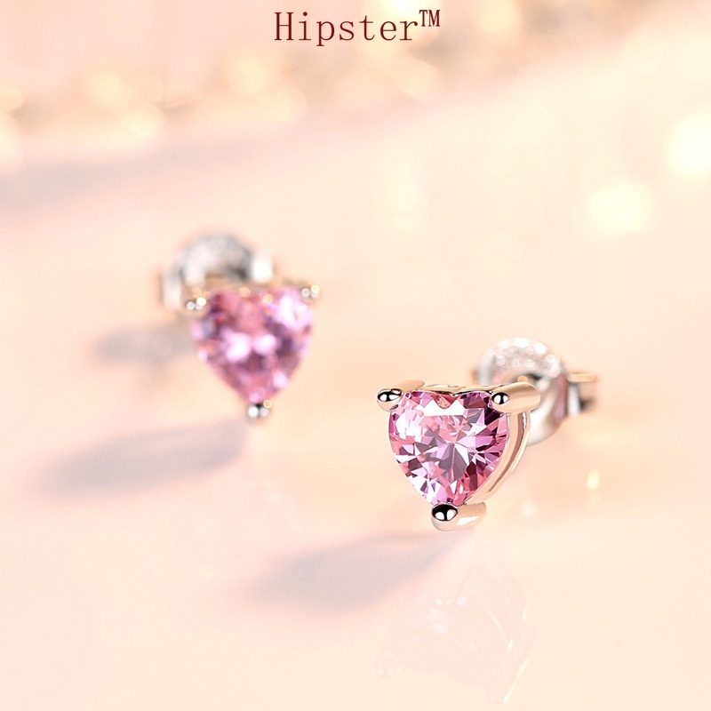 Simple Fashion Personality Heart-Shaped Colorful Diamond Earrings