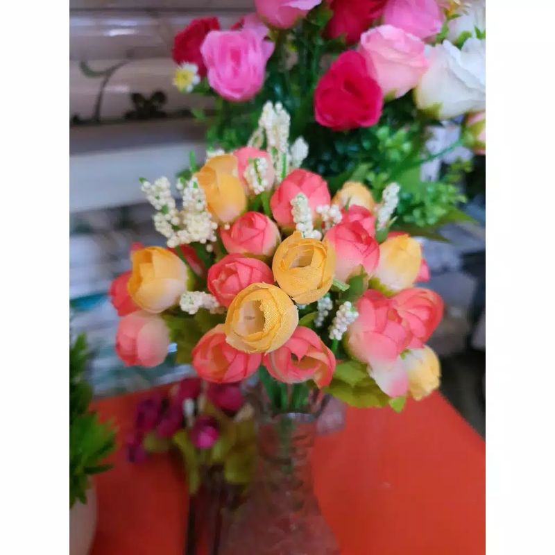 ROSE / BUNGA MAWAR - ISI 15 BUNGA PLASTIK-ORANGE