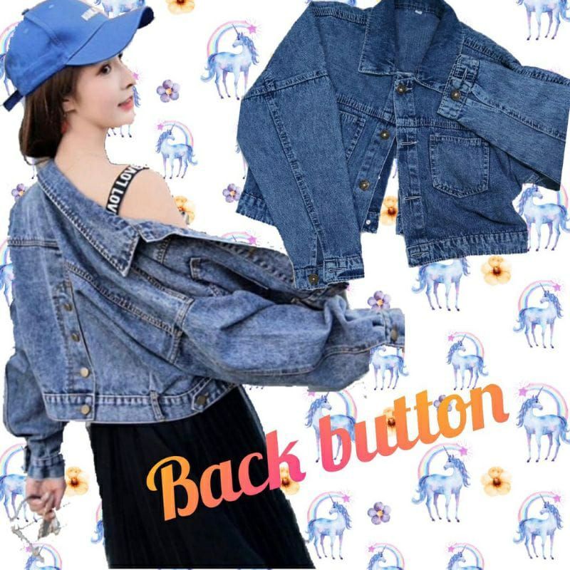 Jaket jeans JAKET JEANS CROP BACK BUTTON JAKET KANCING DEPAN BELAKANG JAKET CROP TERBARU TERLARIS TERBEST SELLER!!!