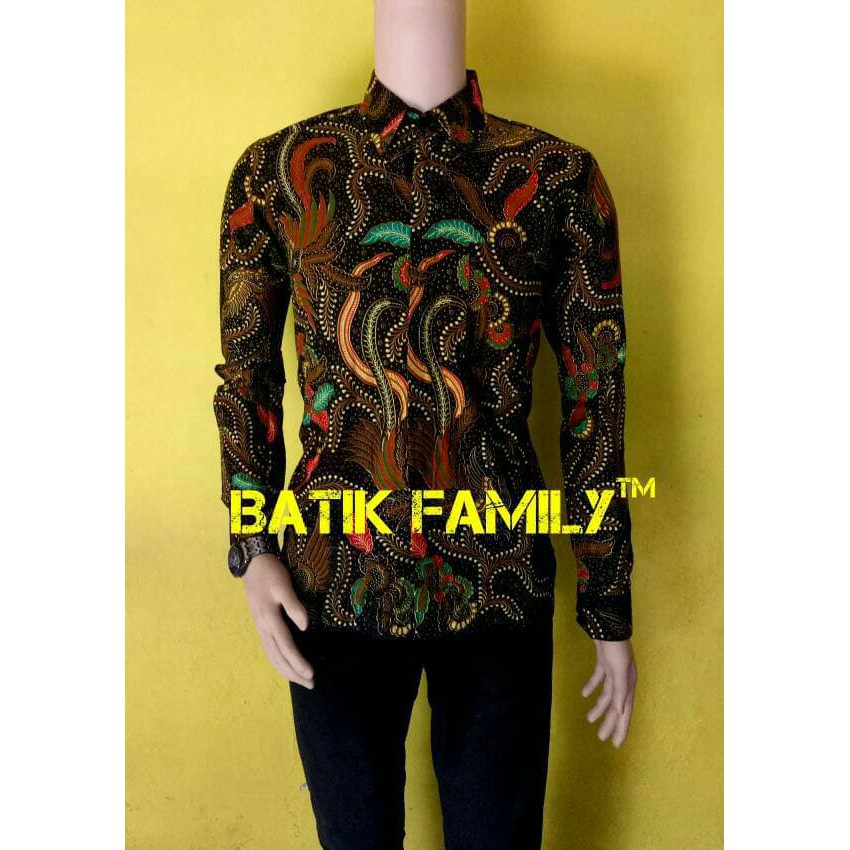 Trendi 2018 kemeja hem baju batik pria lengan panjang kaki seribu hitam