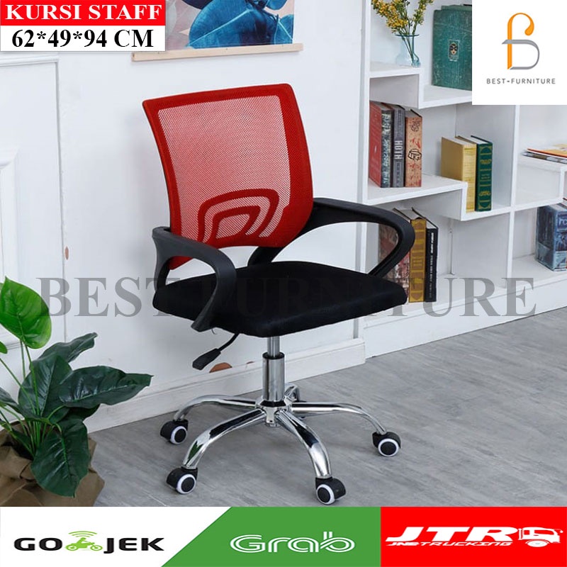 Best Kursi WFH Kursi Head Rest Kursi Staff Kursi Kantor Kursi Multifungsi Roda + Tilt + Hidrolik-STAFF-MERAH