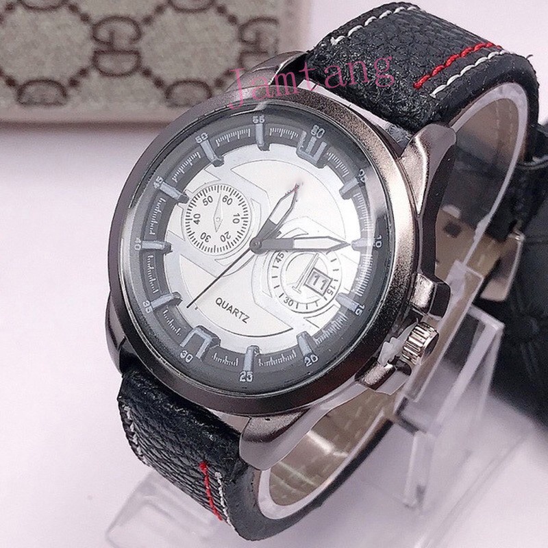 JAM TANGAN PRIA FASHION TALI KULIT FASHION TANGGAL CHRONO AKTIF WATCH JAM TANGAN PRIA M46