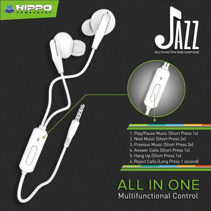 Handsfree / Earphone / Headset HIPPO JAZZ Berkualitas Garansi Resmi