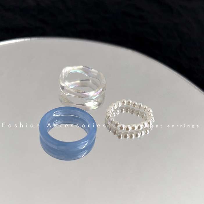 3pcs / Set Cincin Mutiara Resin Warna-Warni Untuk Wanita