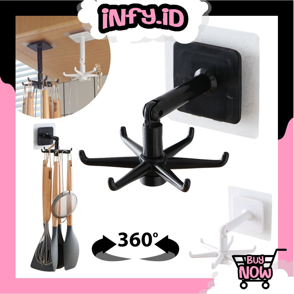 INFY - R381 Gantungan Peralatan Dapur Hook 6 Kaki Putar 360 derajat Gantungan kamar mandi peralatan