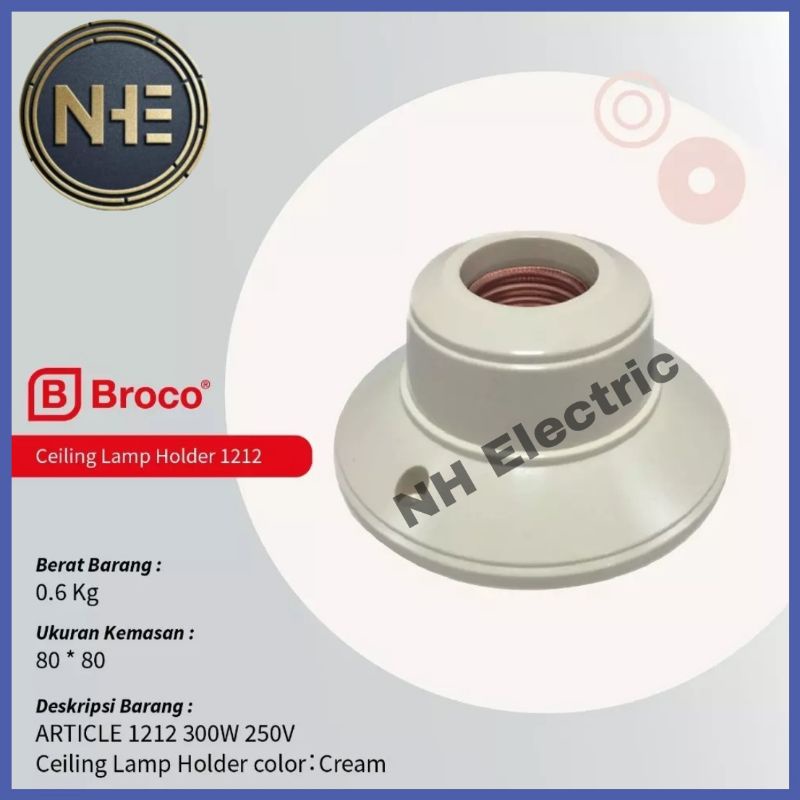 Fitting Lampu Plapon Plafon Bulat 1212 Cream Broco Ceiling Lamp Holder Broco