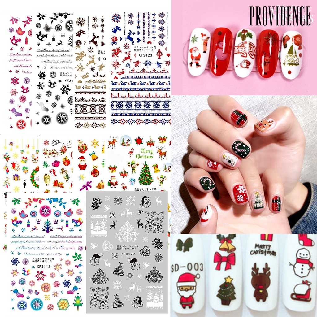 Providence 12Pcs/Set 3D Effects Nail Sticker Christmas Patterns Colorful Santa Claus Elk Snowman Gift Water Transfer for Winter