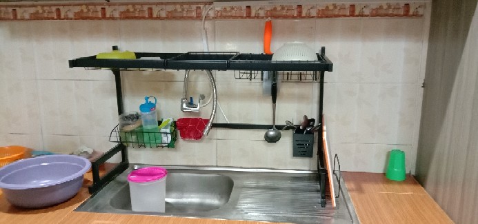Es Rak Dapur Hitam Rak Wastafel Rak Piring Dan Peralatan Dapur 65cm