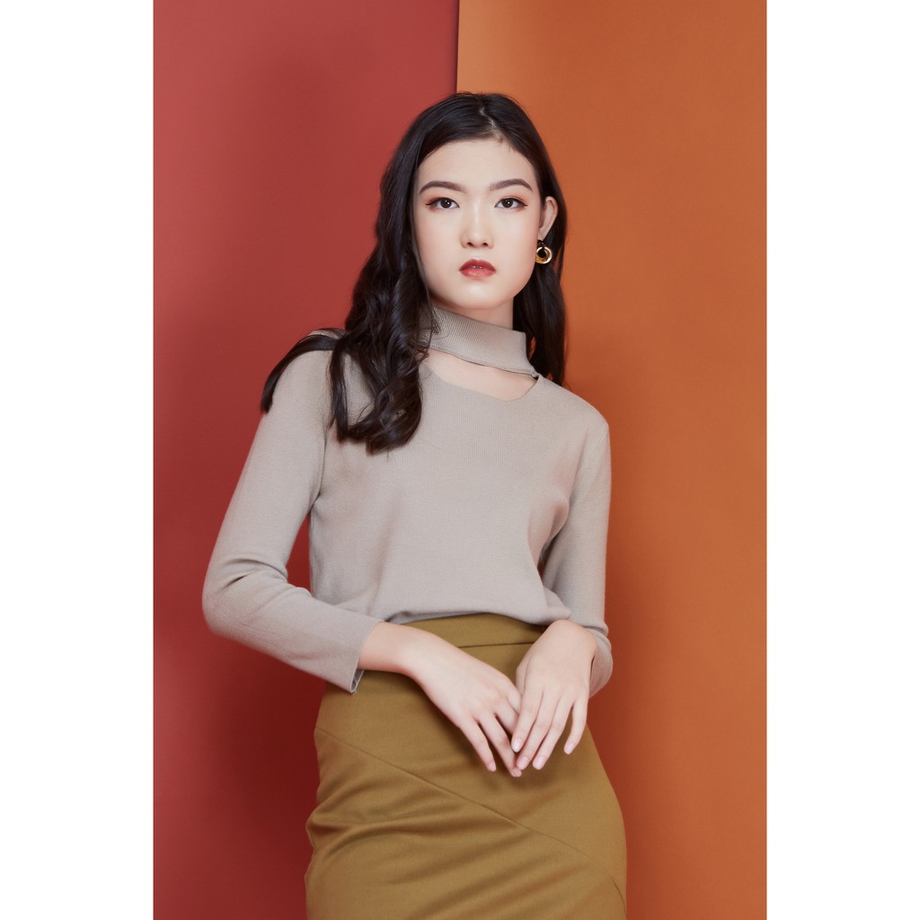 Peach Poppy Lenna Top - Atasan Wanita Knit Lengan Panjang