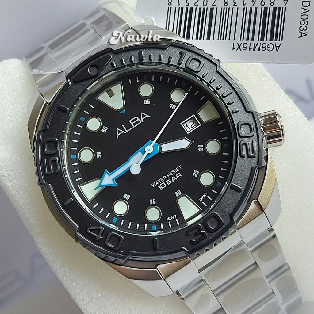 Alba Quartz AG8M15X1 Black Bezel - Jam Tangan Pria AG8M15