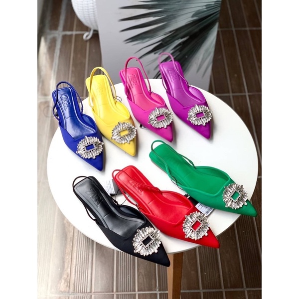 Sepatu Sendal Wanita ZR Flat Shimmery Slingback Sandals Shoes Hitam Black Merah Red Pink Fuchsia Bir