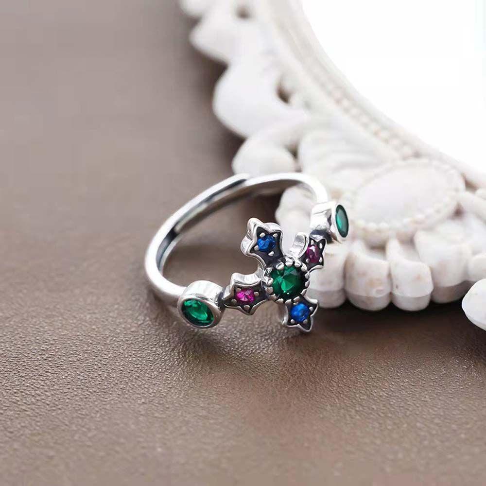 [Elegan] Cincin Terbuka Pasang Niche Cross Pacar Zirkon Vintage Knuckle Ring