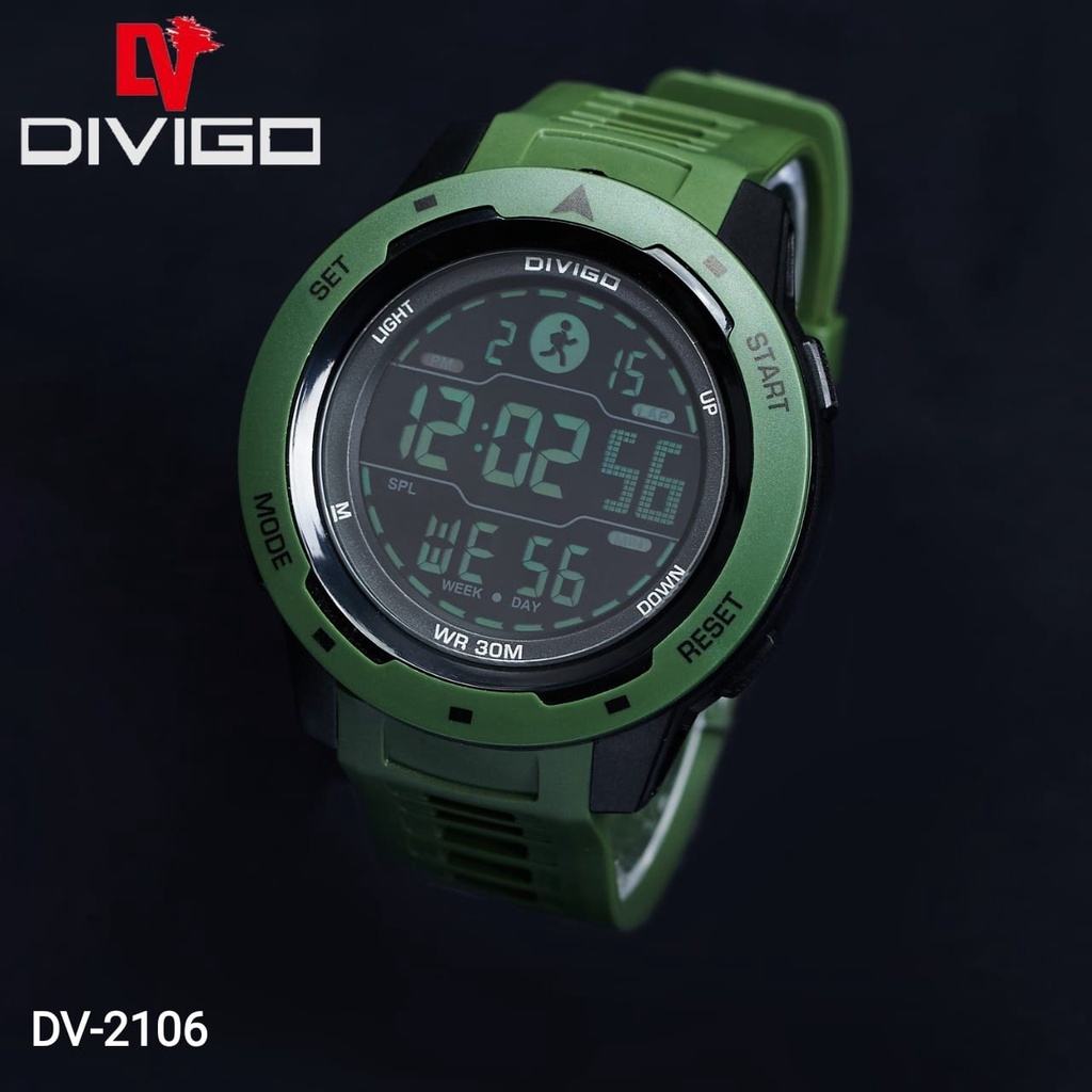 Jam Tangan Pria Digital DIVIGO DV-2106 Man / Jam Tangan Digital LED Original Water Resistant 3ATM