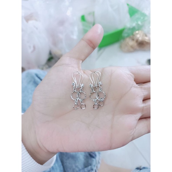 anting kait mp + m.bulat gepeng ukir/ anting perak asli silver 925 lapis emas/ anting fashion impor