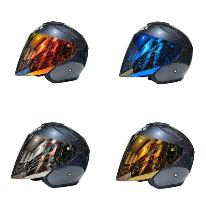 Helm Kyoto Solid Abu Grey glossy Visor Iridium Merk DYR Paket Ganteng
