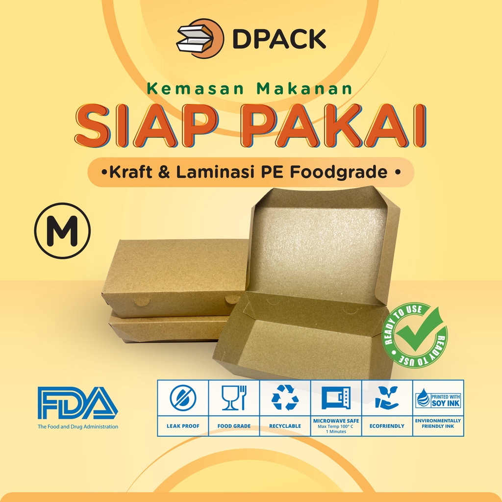 Paper Lunch Box Size M &amp; L FoodGrade Bahan ECO Kraft Paper|Kemasan Makanan