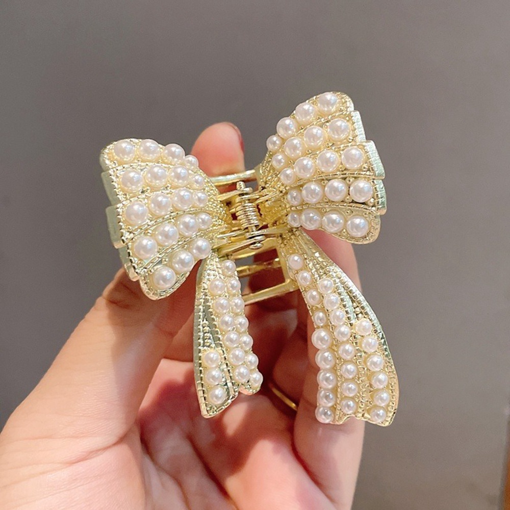 Jepit Rambut Model Pita Aksen Mutiara Untuk Wanita