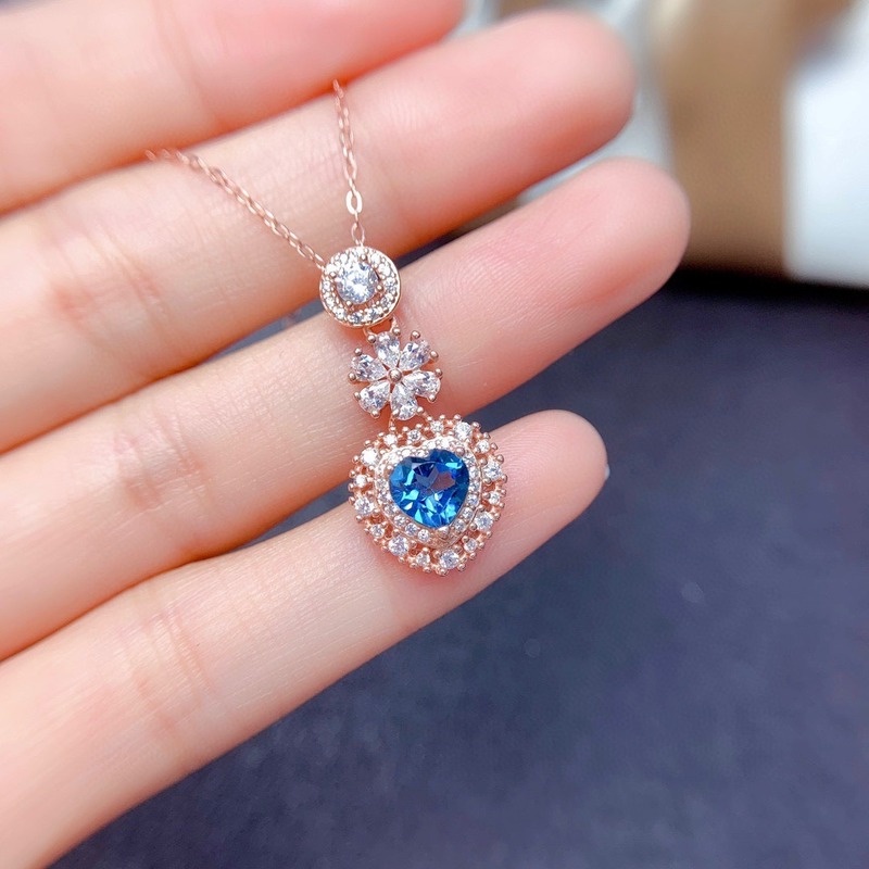 Fashion Heart of Ocean Rose Gold Natural Blue Moissanite Necklace