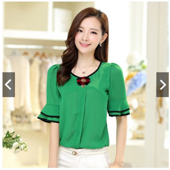 Fifi Fashion Blus Tangan Pendek Gaya Korea Variasi List Dan Bross (Bross Ss)