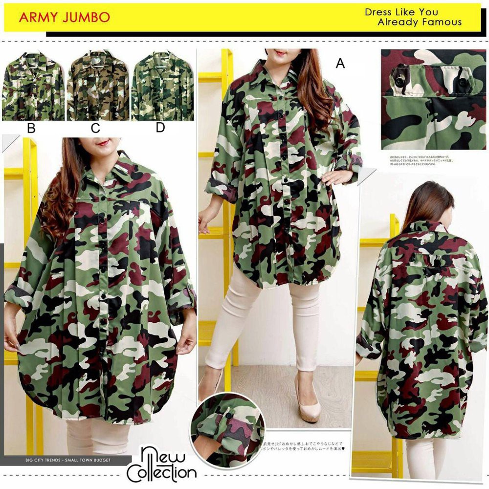 kemeja army wanita jumbo bigsize baju atasan wanita jumbo bigsizs blouse army jumbo perempuan kemej