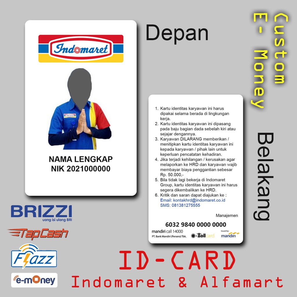 Id Card / Idcard Indomaret Alfamart bisa e-money Brizzi Tapcash Flazz