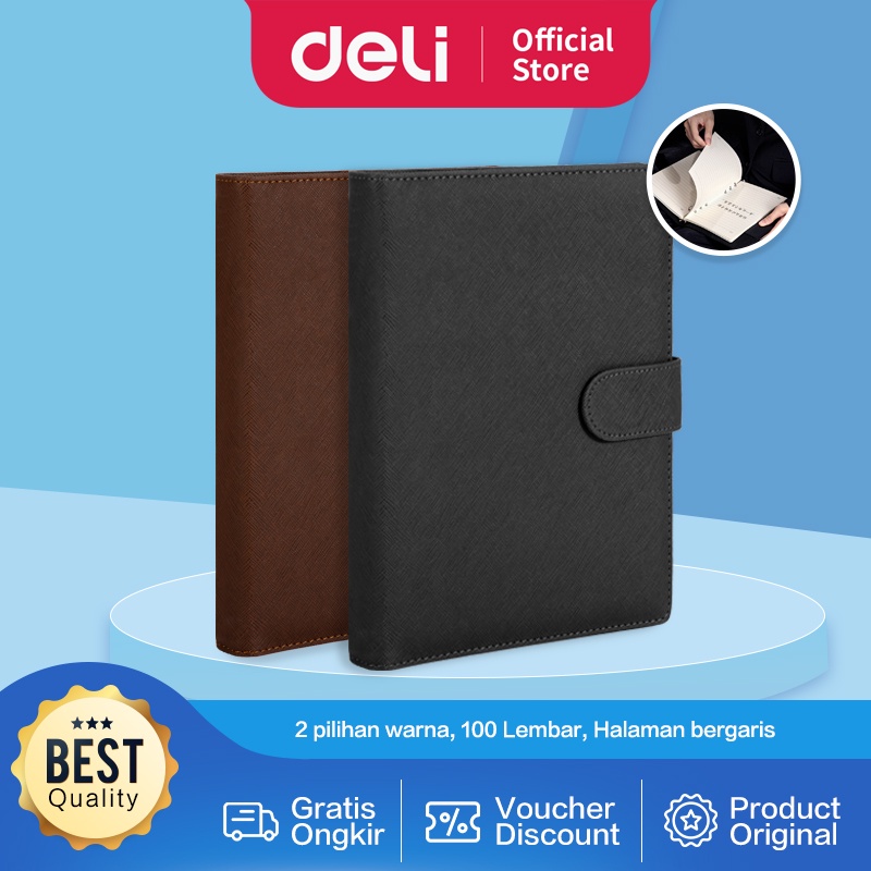 Deli Loose-leaf Notebook Buku Catatan 25K 210x145mm 100 Lembar Warna Coklat Hitam 3151