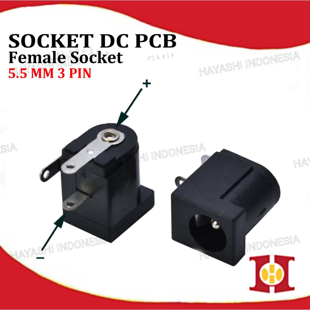 Soket DC 2.1 x 5.5 mm 3 Pin Female Mount PCB Power Socket Plug In Jack-50pcs