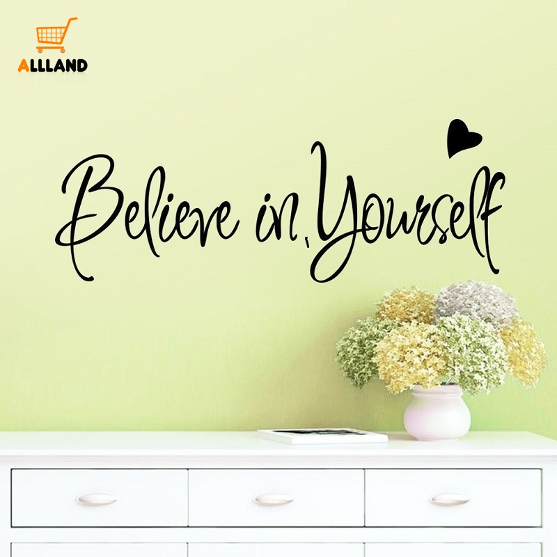 Stiker Dinding Bahan PVC Mudah Dilepas Gambar Tulisan &quot;Believe On Yourself&quot; Ukuran 20x56cm