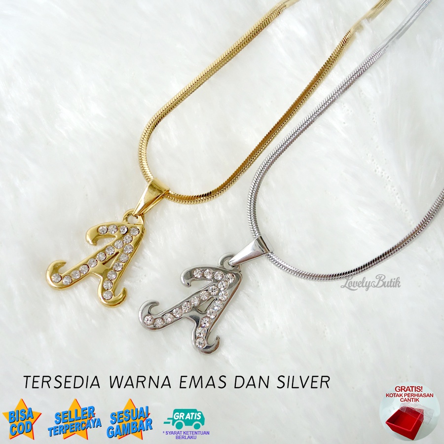 Lovelybutik - Kalung Inisial Huruf Titanium anti karat Kalung hurup Abjad Alphabet Ins A Klasik Bonus Kotak Perhiasan