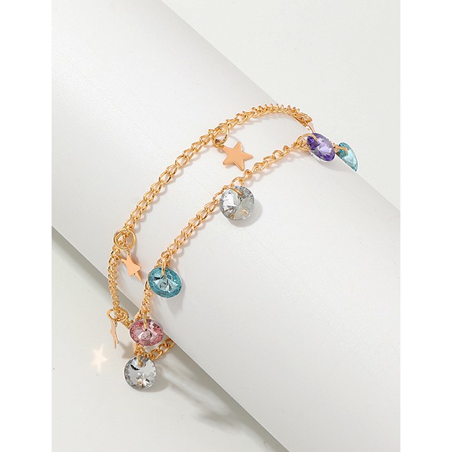 LRC Gelang Kaki Fashion Gold Star Color Diamond Adjustable Anklet F63441