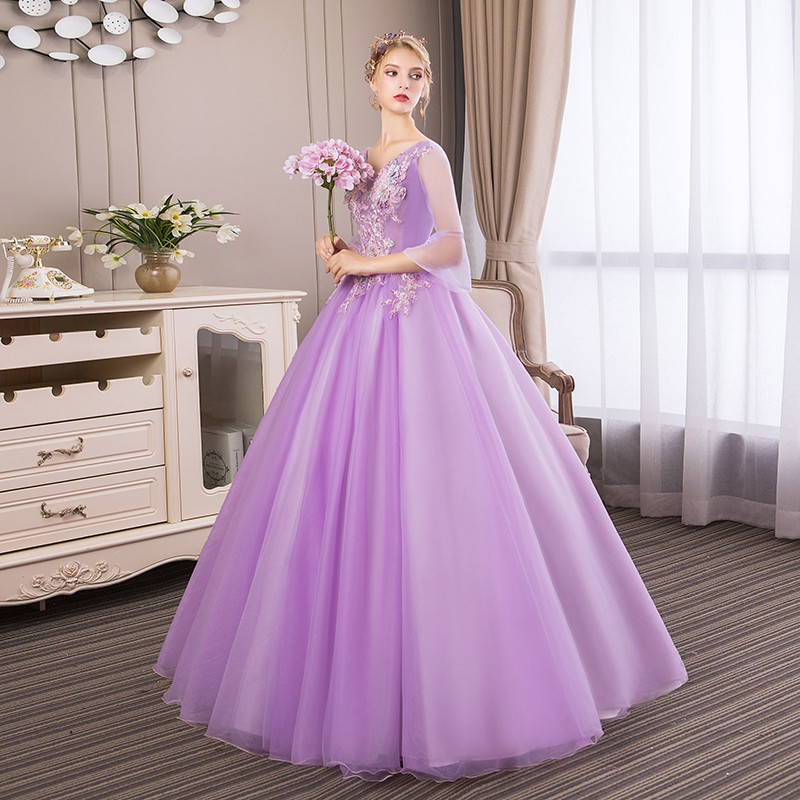 Gaun Pengantin 1912038 Ungu Lengan Siku Wedding Dress Gown