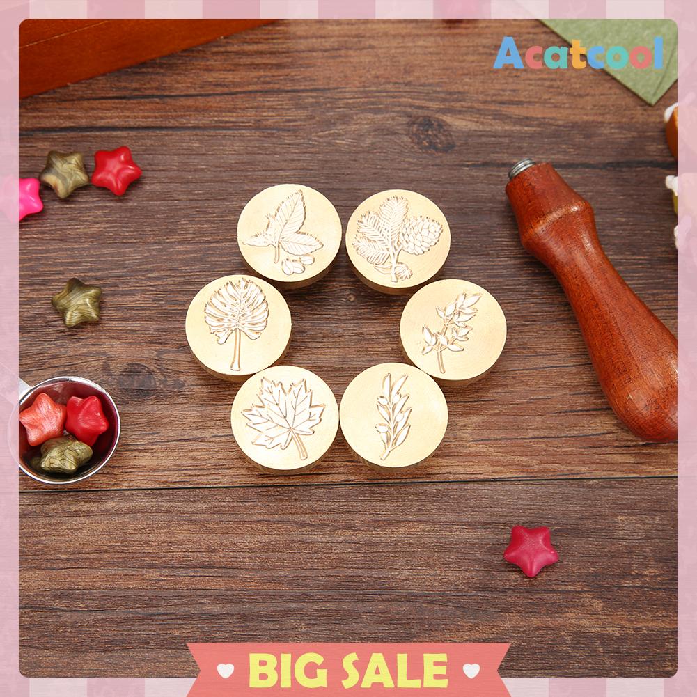 Stempel Segel Lilin Motif Tanaman Retro Dengan Gagang Kayu Untuk Craft Diy