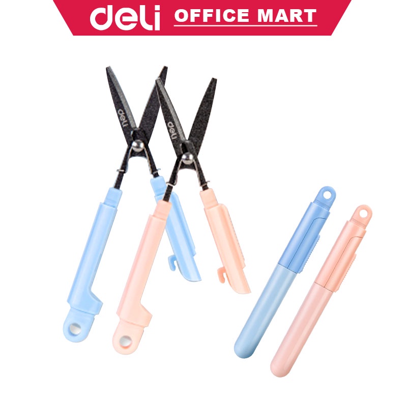 Deli Gunting Mini Portabel Gunting Lucu Gunting Pulpen Bentuk Pena Pink Biru Gunting Scissors