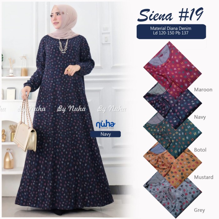 Baju Muslim Gamis Jumbo Siena #19 Bahan Denim Diana Premium - Navy