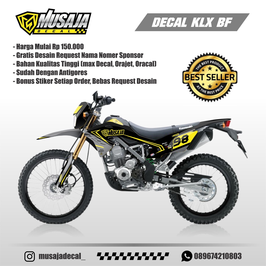 Decal KLX bf full body grafis kuning hitam - Decal stiker KLX 150 bf fullbody