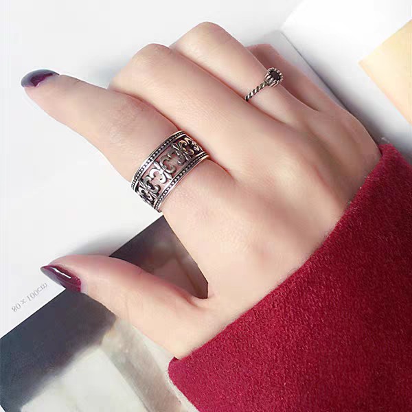 Crow Heart Street Wear Hip Hop Cross Flower Ring Cross Open Ring Cincin